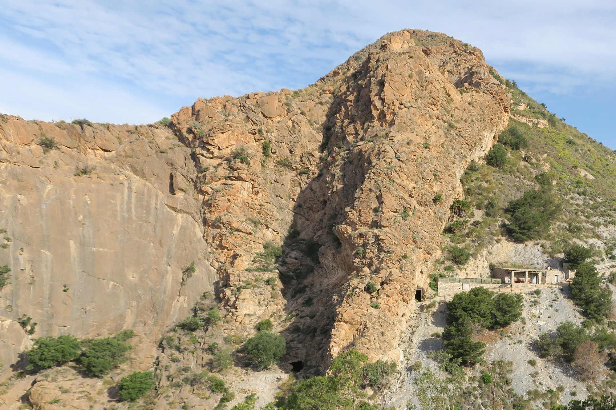 The Espolon Cerro del Toro at Motril on the right, a 5 pitch rock climb. To the left is the abseil wall for getting back down