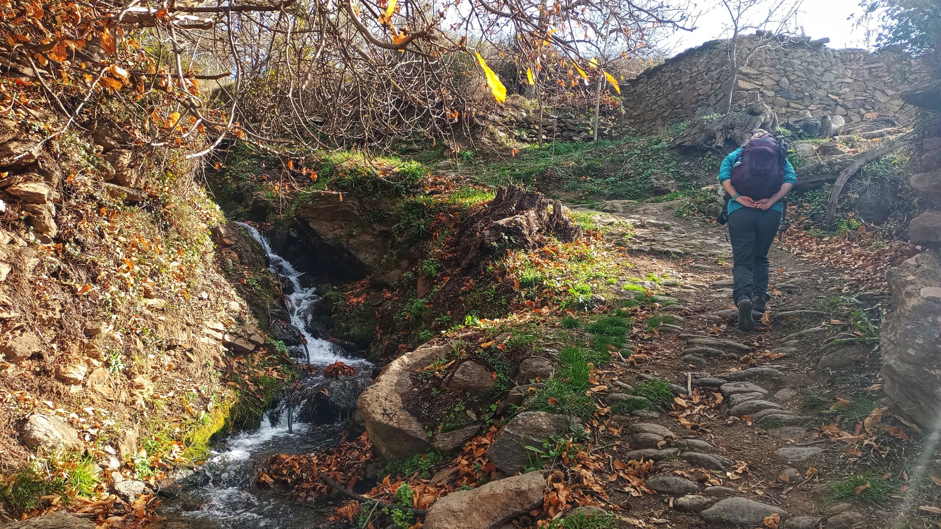 Walking alongside irrigation channel in Spain's Alpujarra region