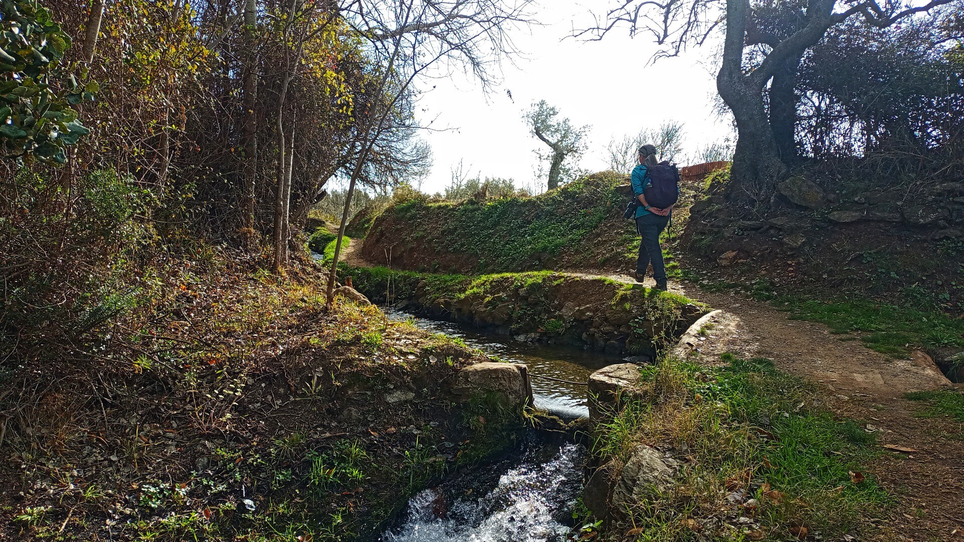Walking alongside irrigation channel in Spain's Alpujarra region