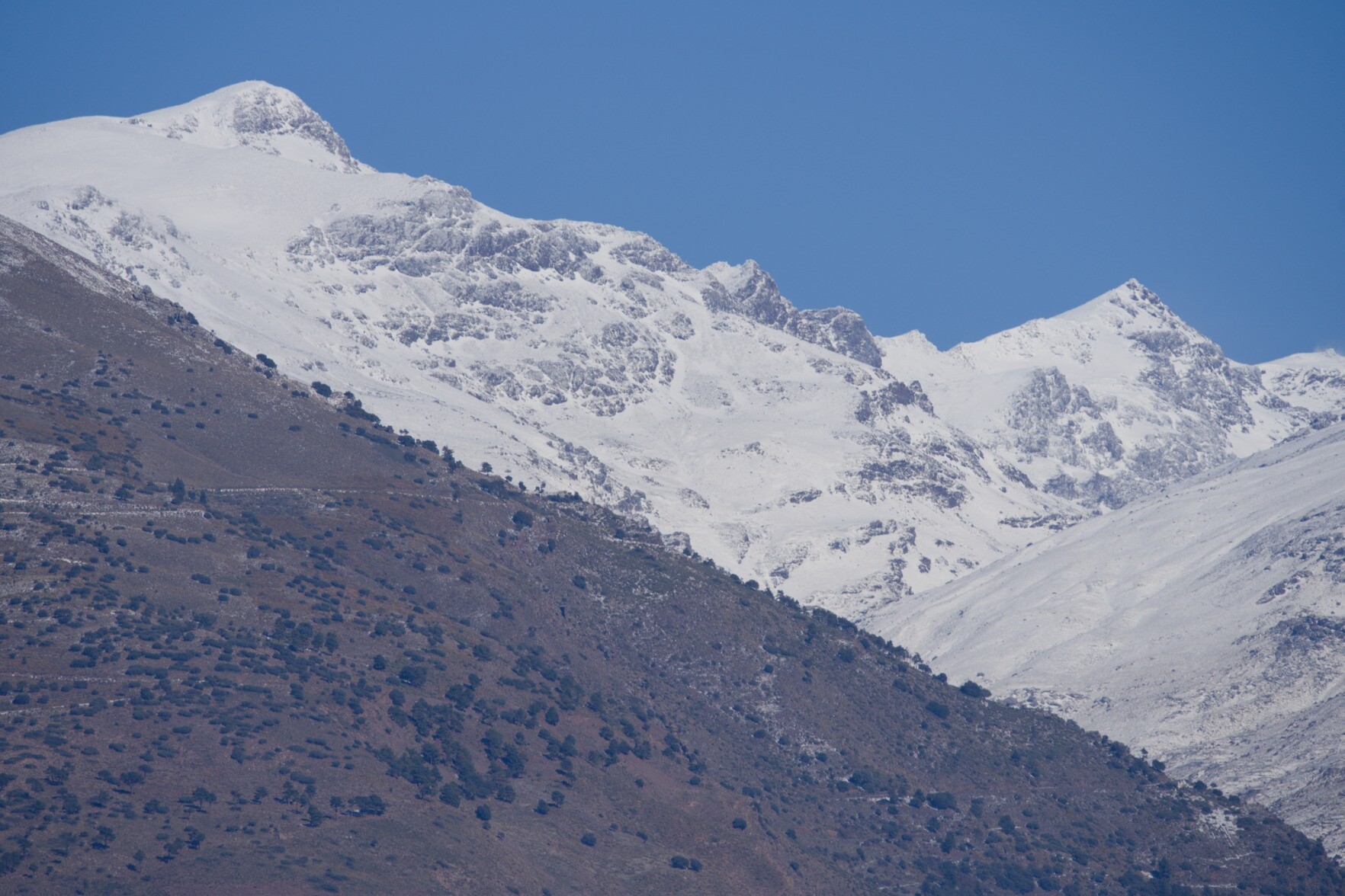 Snow on the mountains of the Sierra Nevada, Spain