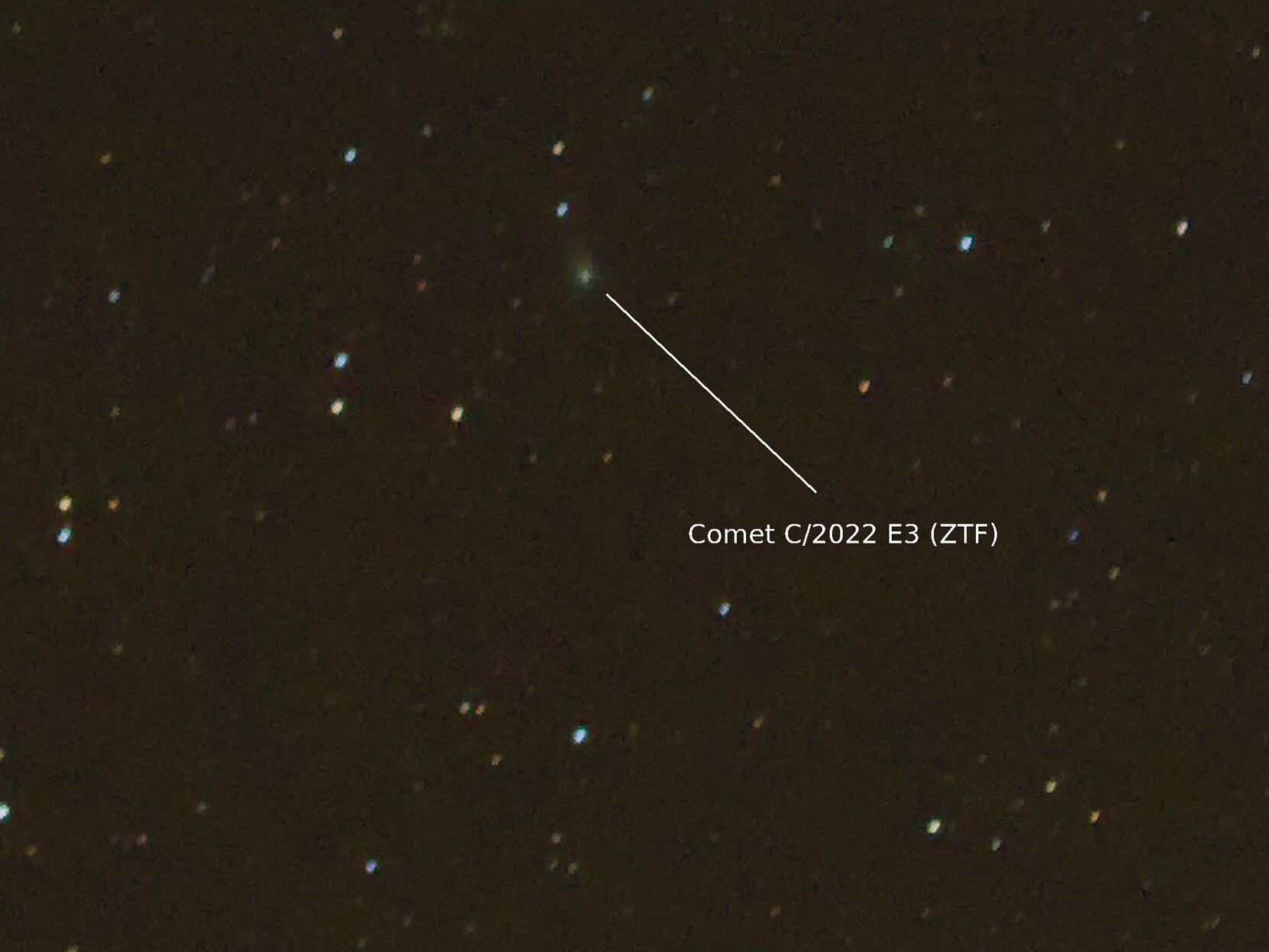 Close up of Comet C/2022 E3 (ZTF) in the night sky