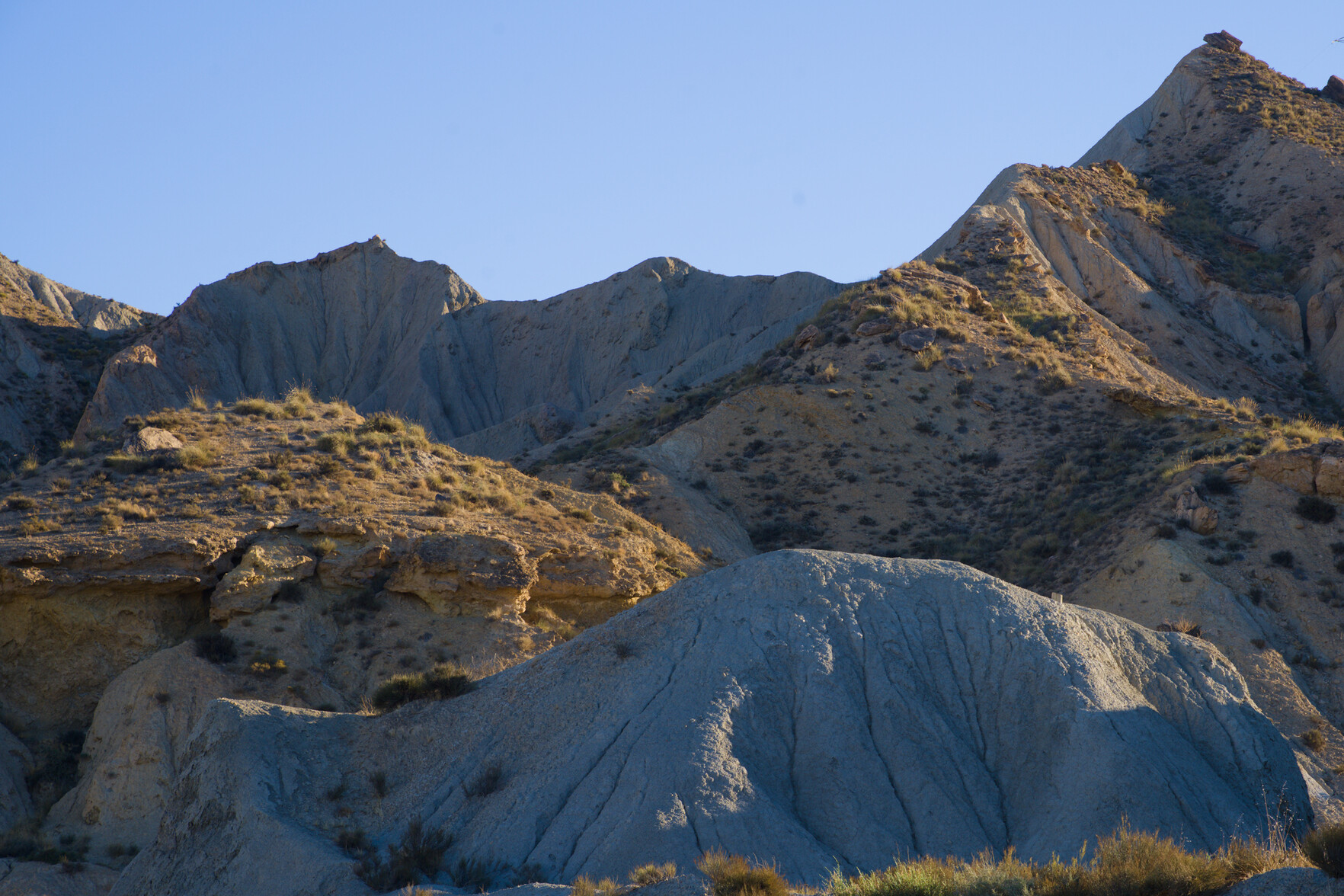 Early morning sunlight in the Tabernas desert badlands in Almeria Spain
