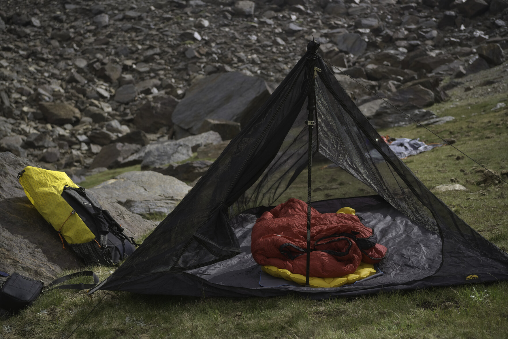 My tent set up. Good weather so a bug tent was all that was needed.