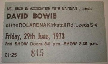 An old tickets from a David Bowie concert in 1973