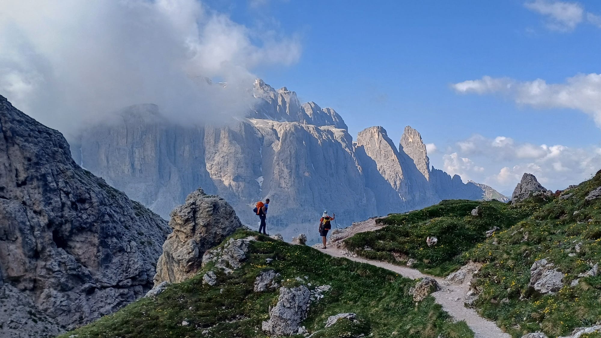 At a col before dropping down to Passo Gardena