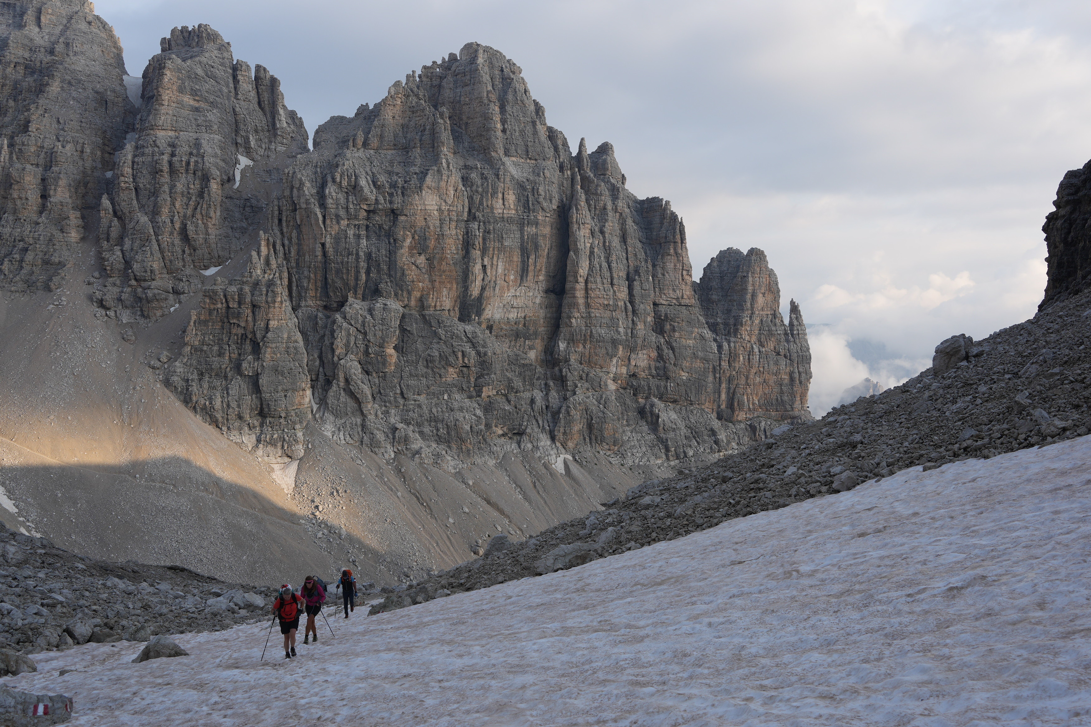 Crossing snowfields on the way to the Rifugio Boe
