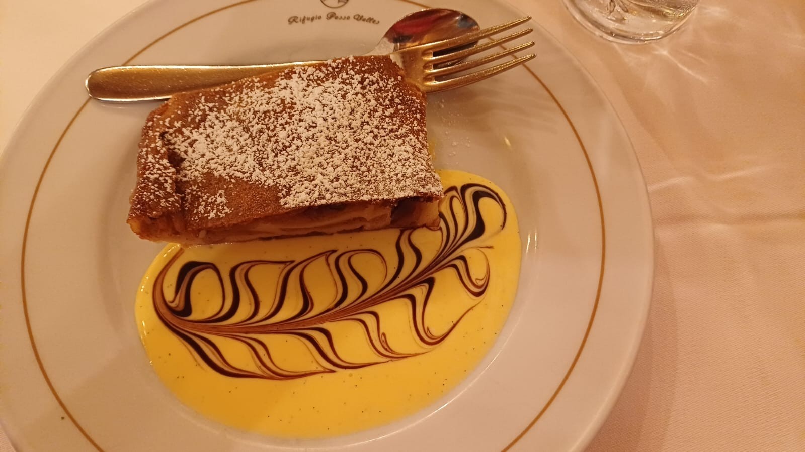 Apfel Strudel desert with custard cream