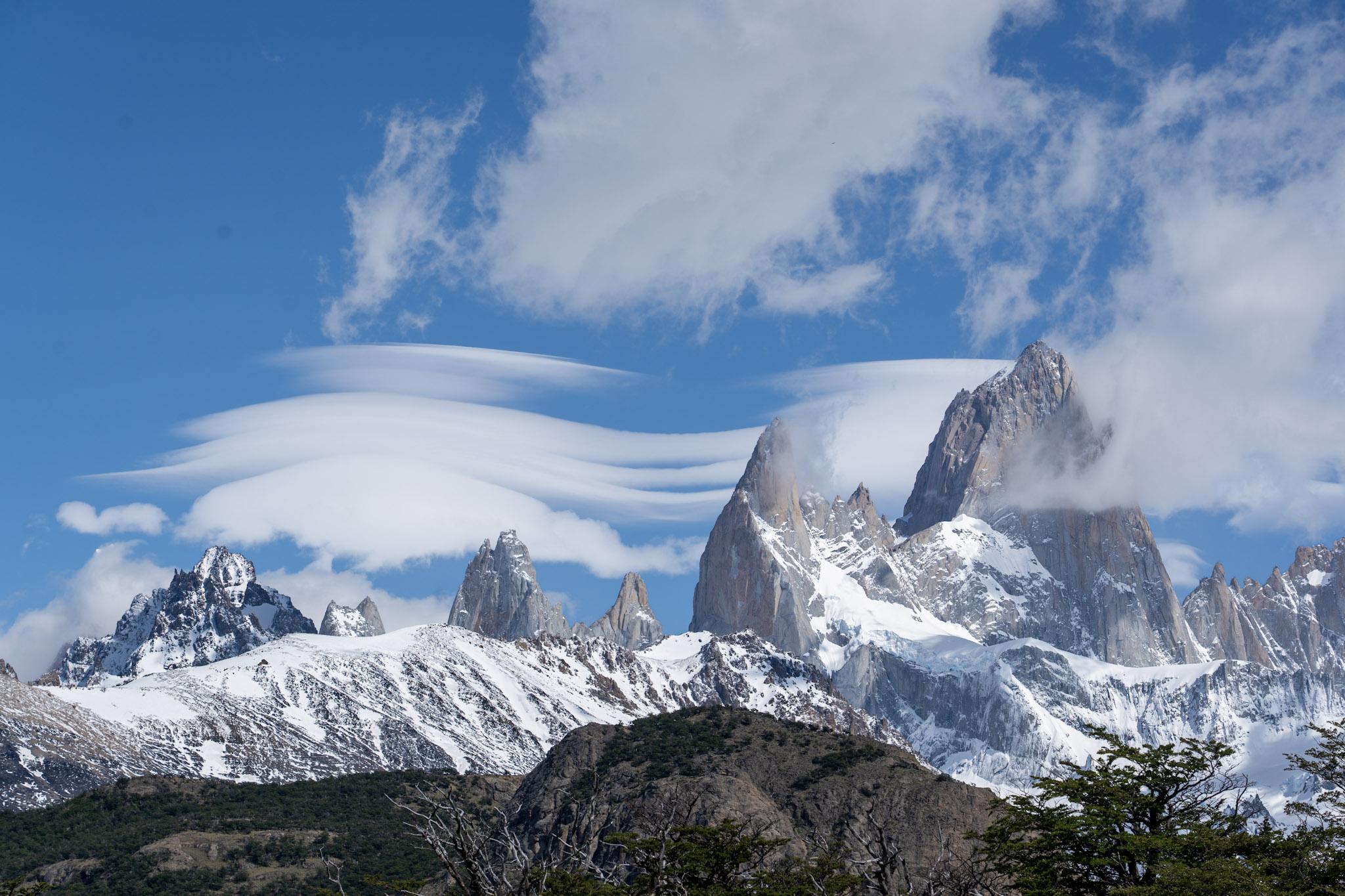 Some lenticular clouds above the summit of the Fitzroy mountain range