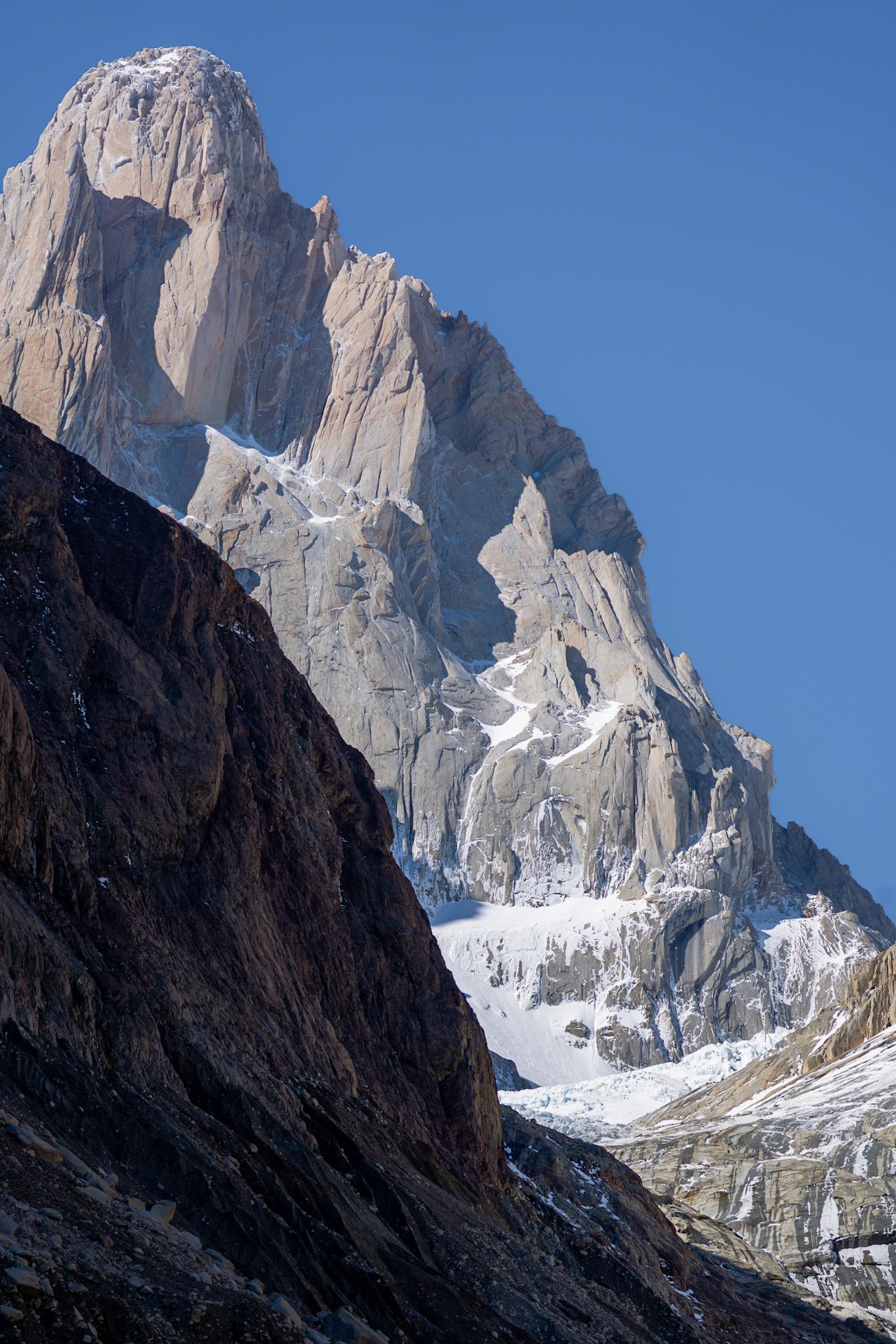 The huge NW face of Cerro Fitzroy with the Fitzroy glacier dropping down to the bottom right