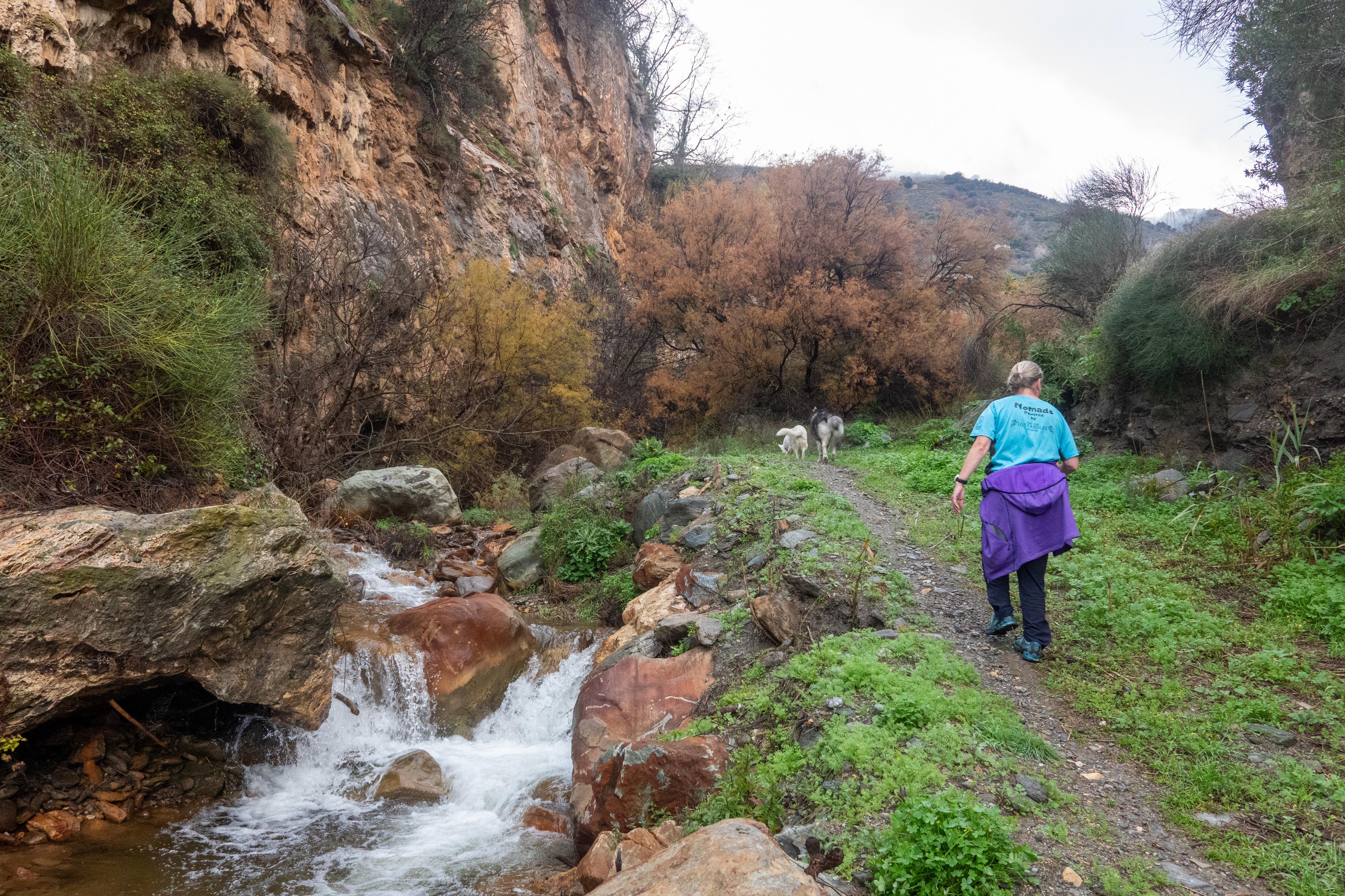 Path alongside the Rio Lanjarón. Small waterfall