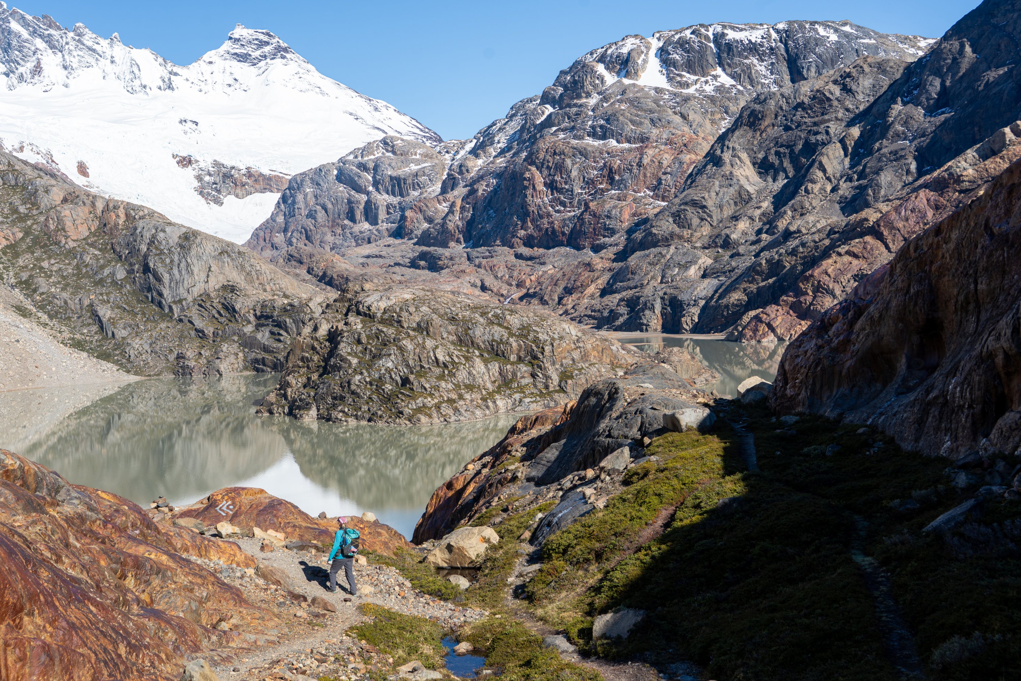 Looking down to Rio Pollone, Lago Electrico, Playita and the Marconi Group