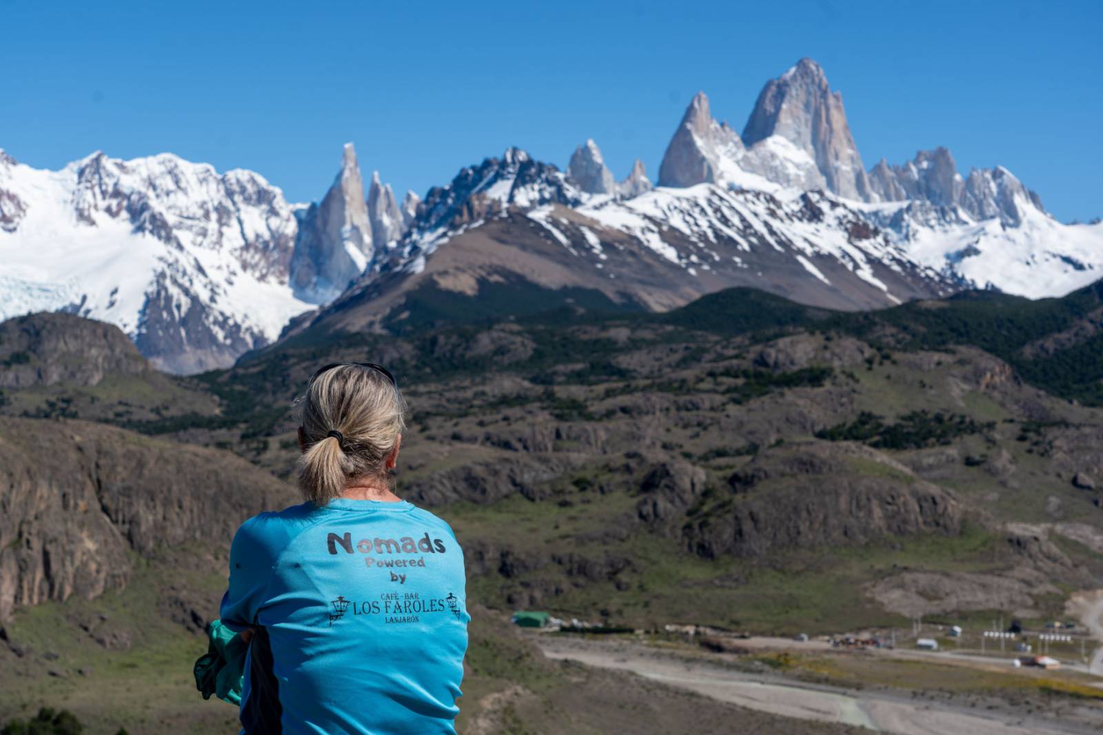 Kiersten, Nomad T-shirt and the mountain range